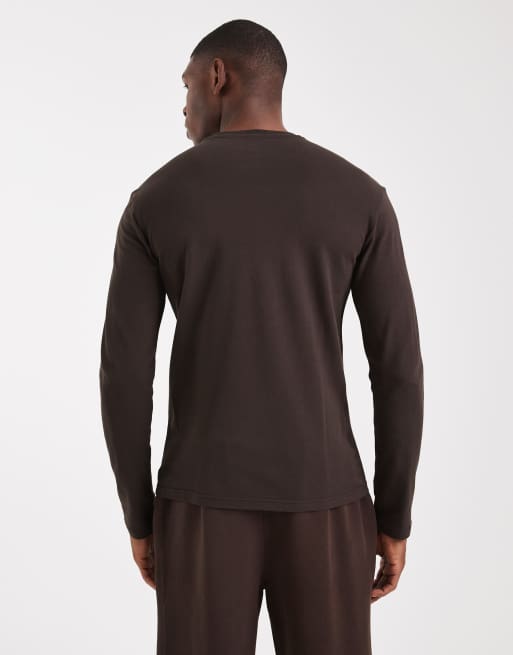Emporio Armani - T-shirt a maniche lunghe da casa marrone, 3 di 5