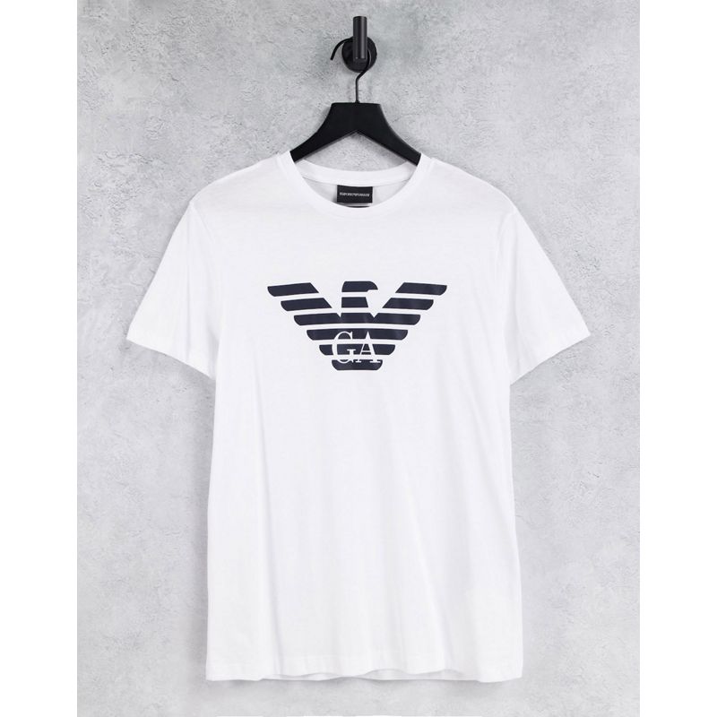 Uomo 0ARvJ Emporio Armani - T-shirt bianca con logo con aquila sul petto