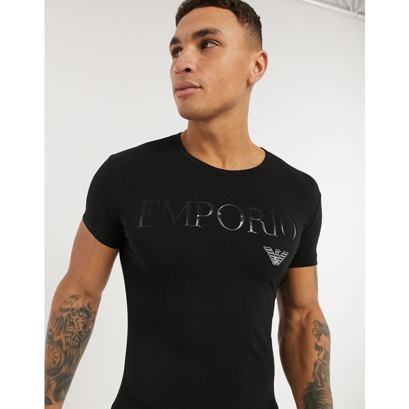  Uomo Emporio Armani - T-shirt da casa nera con logo e scritta