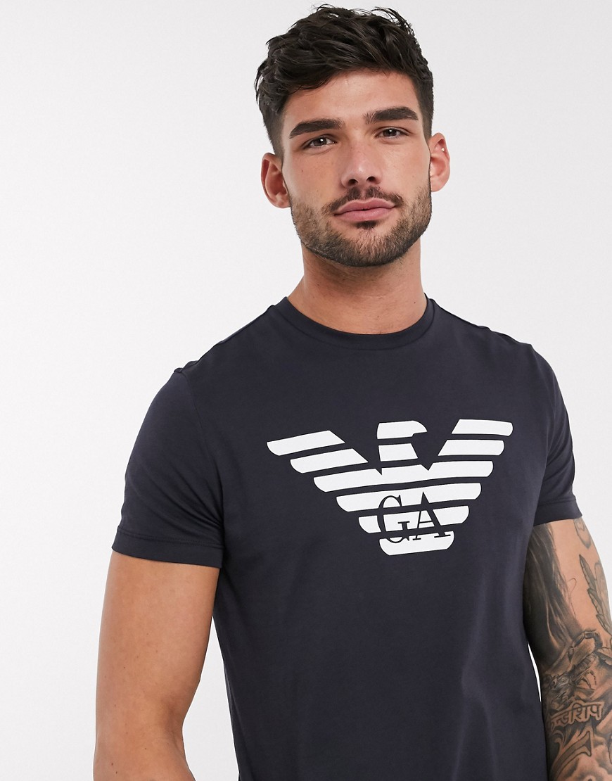Emporio Armani - T-shirt met adelaarslogo op de borst in marineblauw