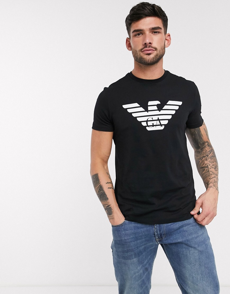 Emporio Armani - T-shirt met aderlaarslogo op de borst in zwart