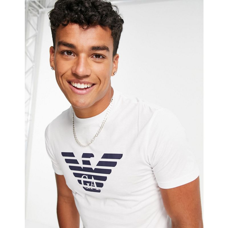 EFHgy Designer Emporio Armani - T-shirt slim bianca con logo ad aquila sul petto