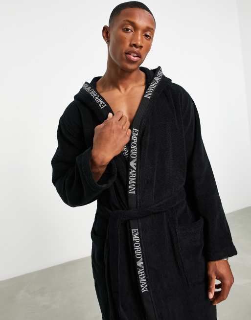 Emporio Armani taped dressing gown in black