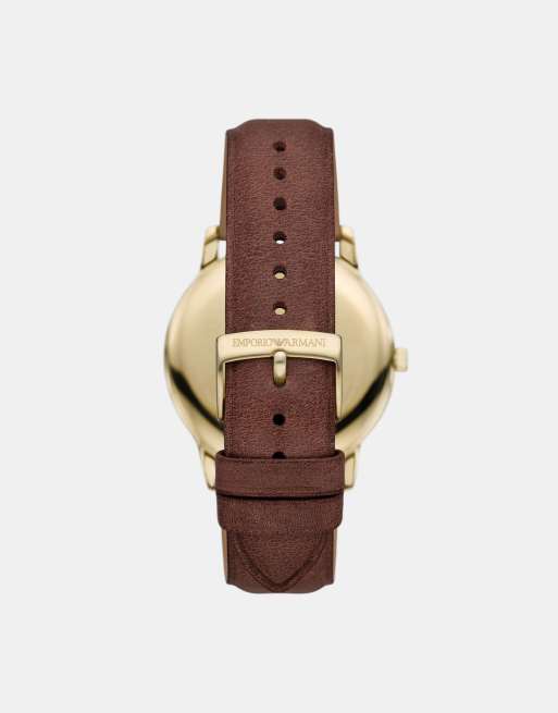 Emporio Armani Three-hand date brown leather watch in brown, 2 of 3