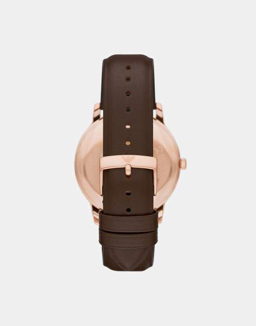 Emporio Armani Three-hand date brown leather watch in brown, 2 of 3