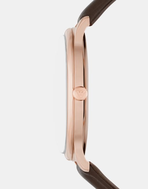 Emporio Armani Three-hand date brown leather watch in brown, 3 of 3