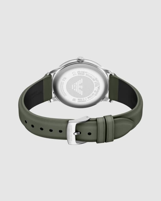 Emporio Armani Three-hand date green leather watch in silver, 4 of 4