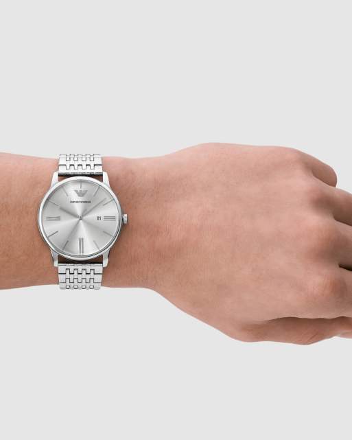 Emporio Armani Three-hand date stainless steel watch in silver, 2 of 4