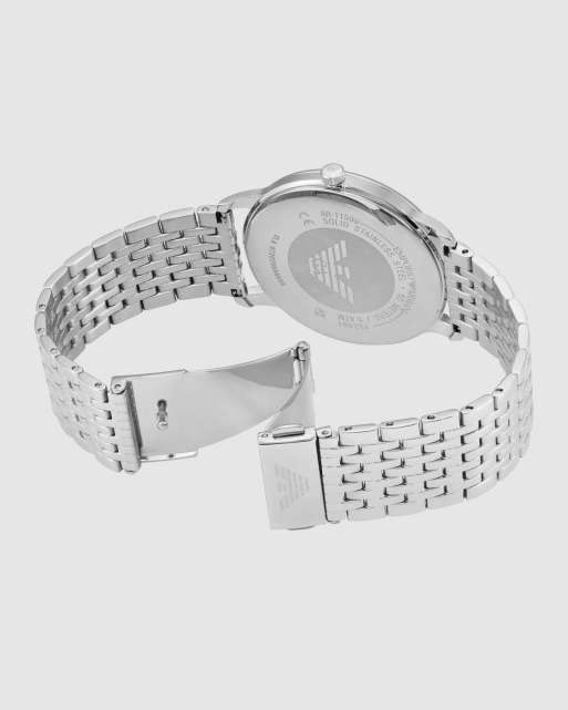 Emporio Armani Three-hand date stainless steel watch in silver, 4 of 4