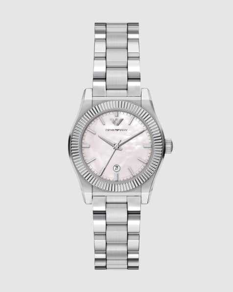 Emporio Armani Three-hand date stainless steel watch in silver - view 1