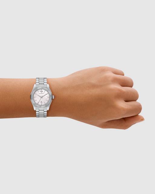 Emporio Armani Three-hand date stainless steel watch in silver, 3 of 4