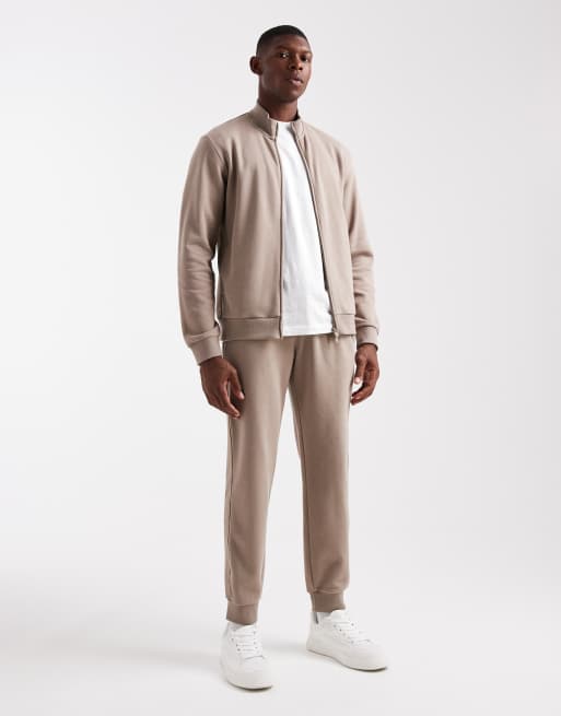 Emporio Armani - Tuta - Beige afslappet træningssæt med gennemgående lynlås og logo i velour