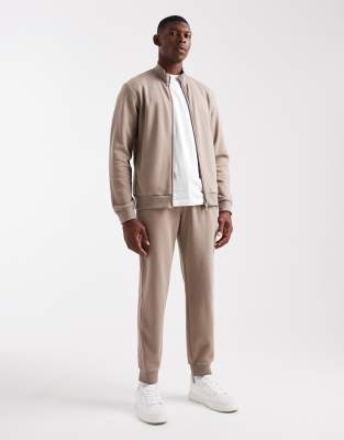 Emporio Armani Emporio Armani Tuta logo zip through lounge tracksuit in stone-Neutral