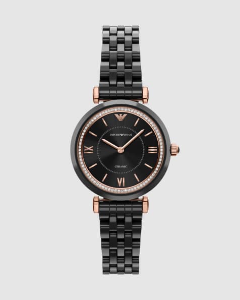 Emporio Armani Two-hand black ceramic watch in black - view 1