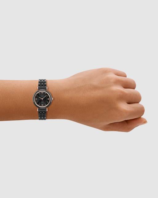 Emporio Armani Two-hand black ceramic watch in black, 3 of 4
