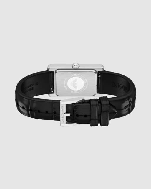 Emporio Armani Two-hand black leather watch in silver, 4 of 4