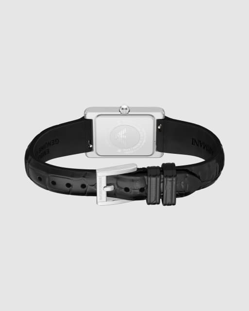 Emporio Armani Two-hand black leather watch in silver, 4 of 4