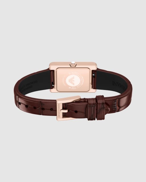 Emporio Armani Two-hand brown leather watch in rose gold, 4 of 4