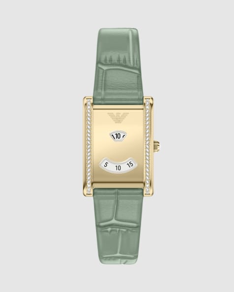 Emporio Armani Two-hand green leather watch in gold - view 1