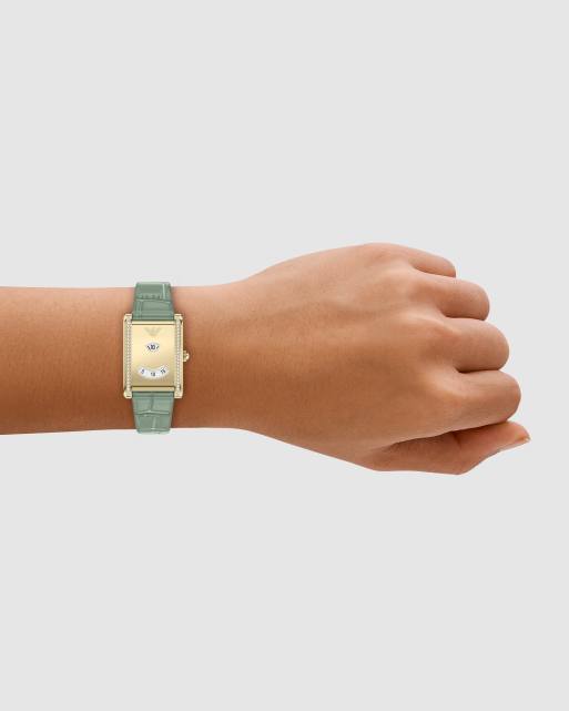 Emporio Armani Two-hand green leather watch in gold, 3 of 4
