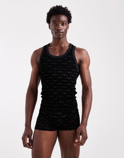 Emporio Armani – Unterhose aus Samt und Netzstoff in Schwarz mit Logo - view 1