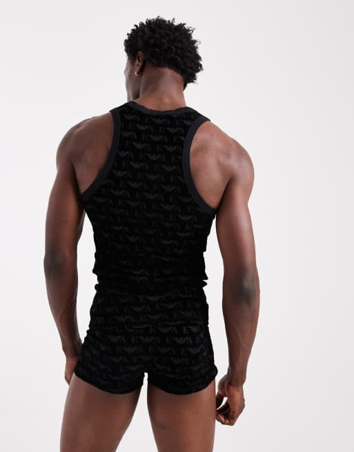 Emporio Armani velvet mesh logo trunks in black, 2 of 3