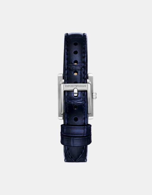 Emporio Armani Women's two-hand blue leather watch in silver, 2 of 2
