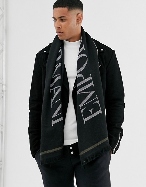 Emporio Armani wool mix logo scarf in black