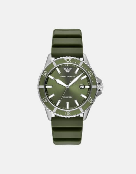 Emporio Armani – World Explorer – Silikon-Armbanduhr in Grün mit drei Zeigern und Datumsanzeige - view 1