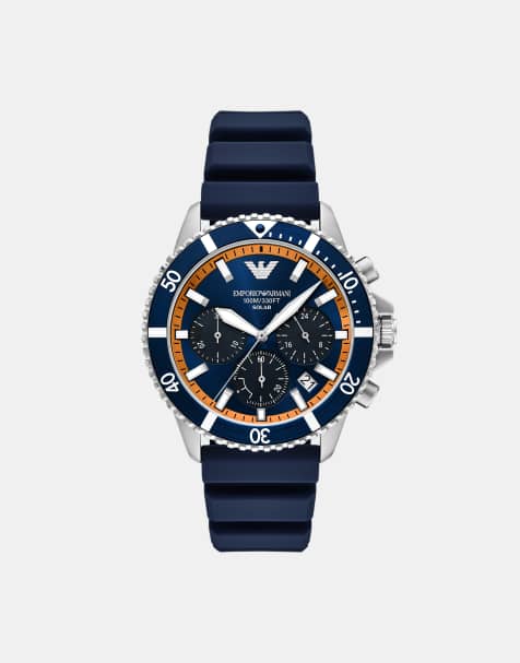 Emporio Armani – World Explorer – Solarbetriebene Herrenuhr in Silberoptik mit blauem Silikonarmband - view 1