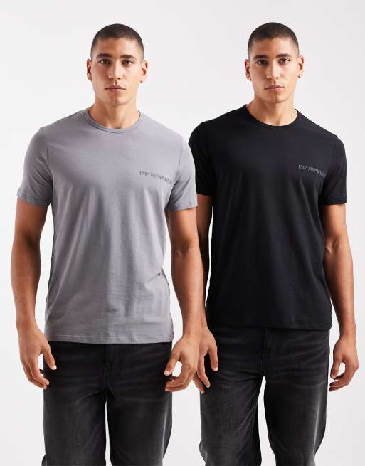 Emporio Armani – Zestaw 2 T-shirtów domowych z krótkim rękawem i logo w kolorach szarym i czarnym