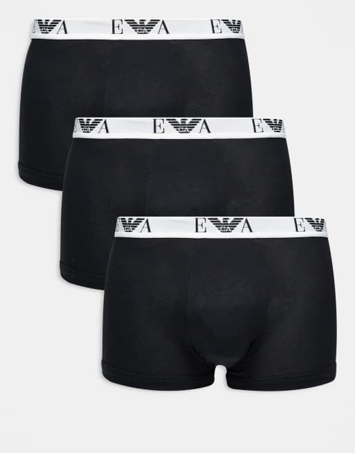 Emporio Armani – Zestaw 3 par czarnych bokserek z kontrastową taśmą w talii z logo
