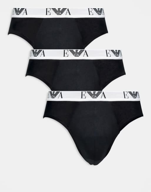 Emporio Armani – Zestaw 3 par czarnych slipów z kontrastową taśmą w talii z logo