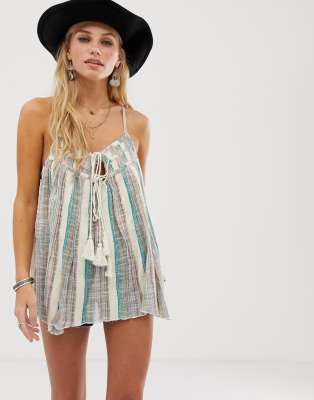 En Creme Wiązany z przodu top na ramiączkach w tonalne paski - część zestawu-Wielokolorowy W paski w kolorze kości słoniowej