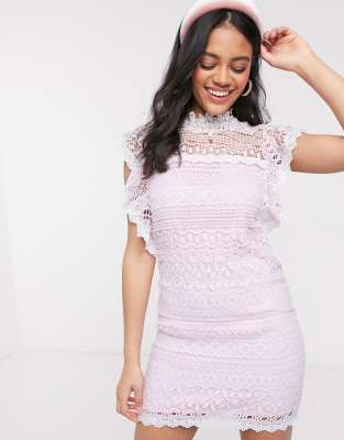 forever new lace mini spliced dress with fluted sleeve in pink and white