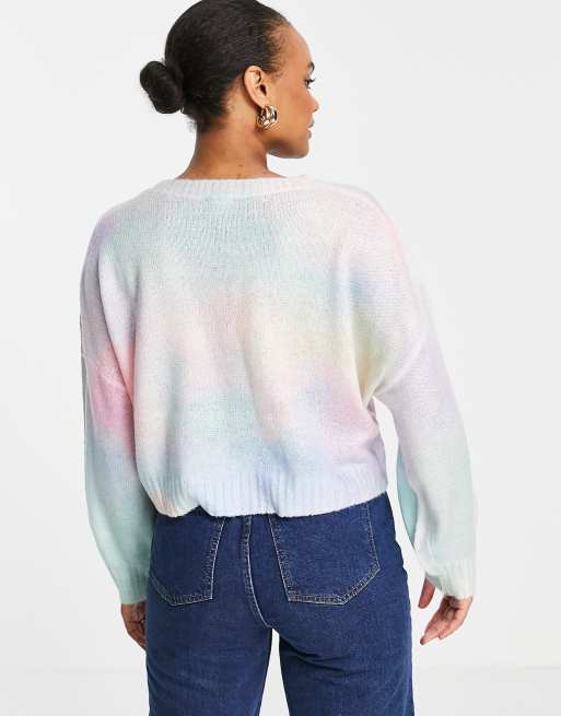 En Crème – Krótki dzianinowy sweter z tęczowym efektem tie dye, 4 z 4