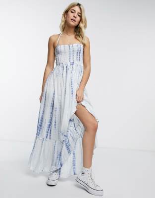EN CREME MAXI TIERED CAMI SMOCK DRESS IN TIE-DYE-BLUES ED16560HN