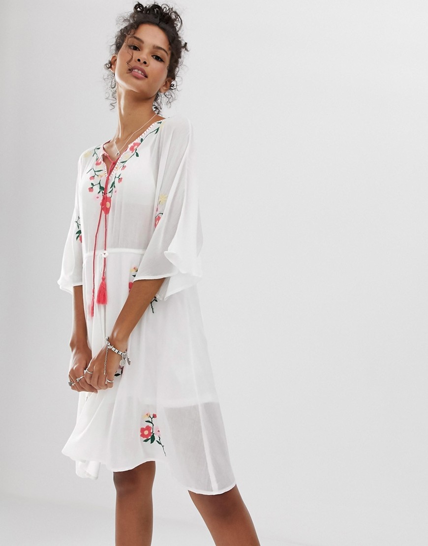 En Crème midi dress with floral embroidery-White