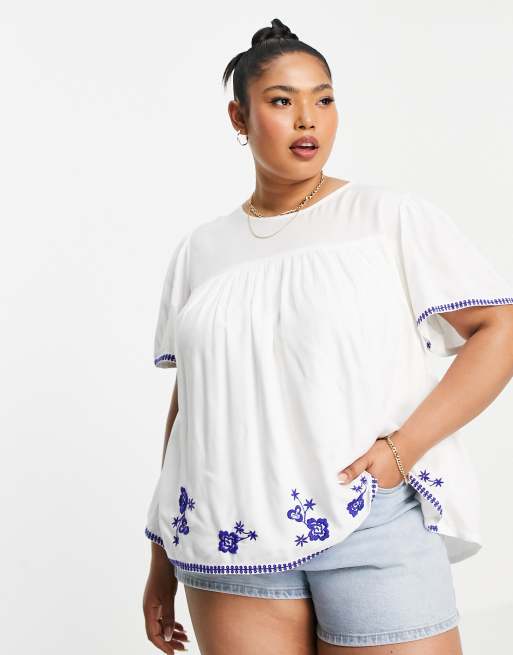 En Crème Plus - Blouse babydoll à manches courtes et bordures brodées, 4 de 4