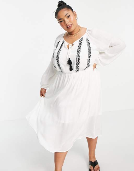 En Crème Plus long sleeve maxi smock dress with embroidery detail, 4 of 4