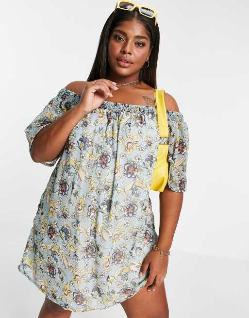 Yellow floral off hot sale the shoulder dress