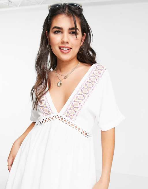En Crème - Smock-kjole med V-hals og broderede detaljer, 4 af 4