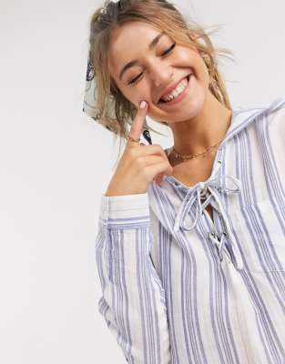 En Creme - Gestreepte mini-jurk met lange mouwen-Wit Wit