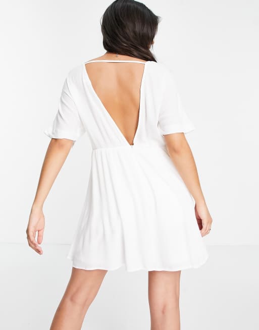 En Crème v neck smock dress with embroidery detail, 3 of 4