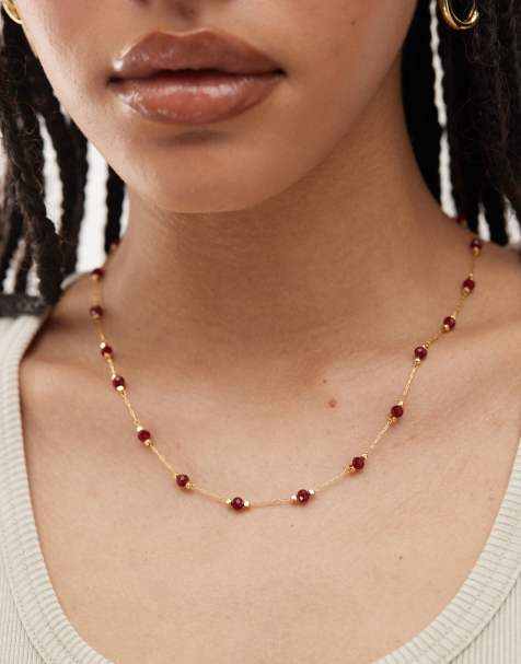 En Route 18k gold plated red beaded chain necklace - view 1