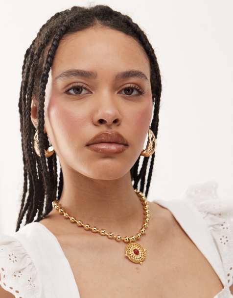 En Route 18k gold plated Solar Pulse beaded chain necklace with coin pendant and red carnelian stone - view 1