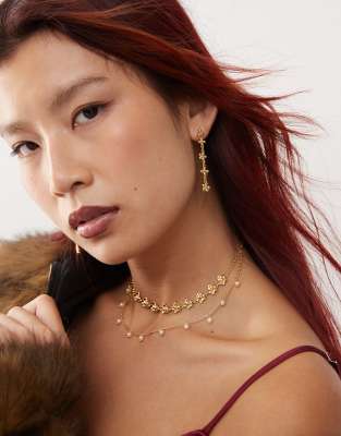 En Route - Daisy Molecule - Boucles d'oreilles pendantes avec fleur en plaqué or 18 carats-Doré