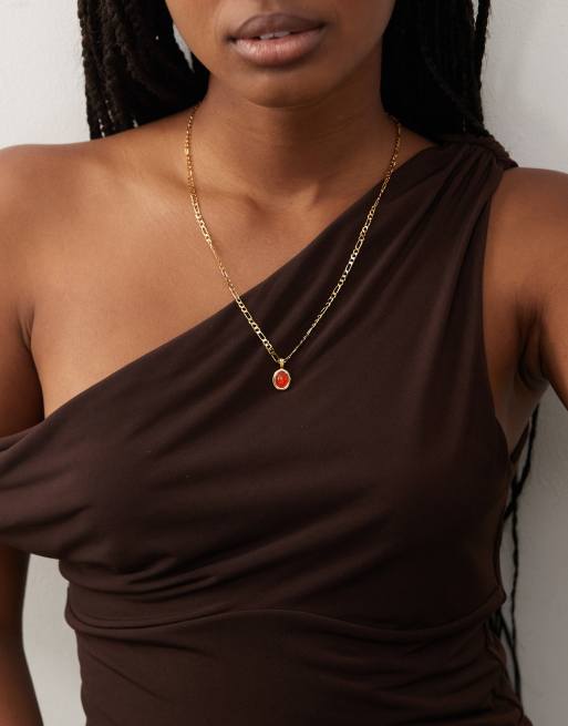 En Route - Devon - Collana con catenina figaro placcata oro 18 k con ciondolo rosso 