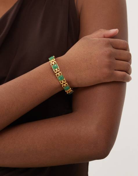 En Route - Esmerelda - Bracciale rigido a fascia placcato oro 18 k con pietre stile smeraldo - view 1