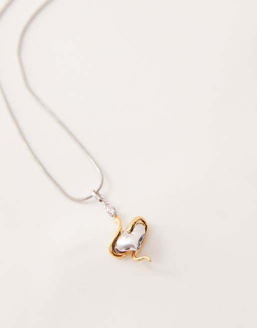 En Route Heart's Guardian Serpent necklace in 18k gold & rhodium